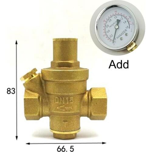DN15 1/2" BSPP Female Brass Pressure Relief Vavle Safety Adjustable Mid-Body Width 66.5mm Max 16Bar With Pressure Gauge