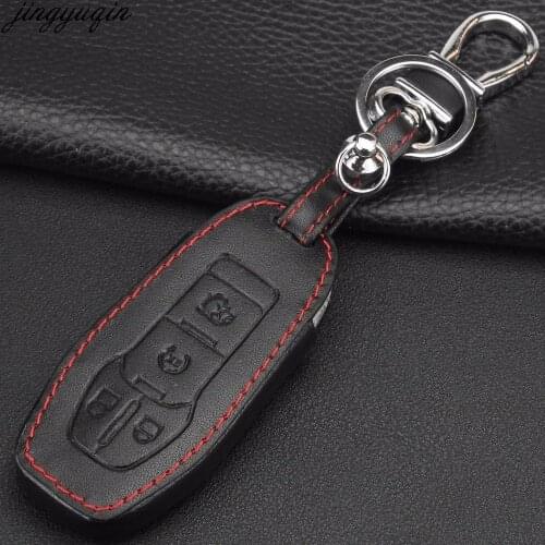 Jingyuqin Remote 4 Buttons Car Key Case Cover Leather For Ford MKC MKX MKZ Edge Escape Focus Lincoln Smart Key