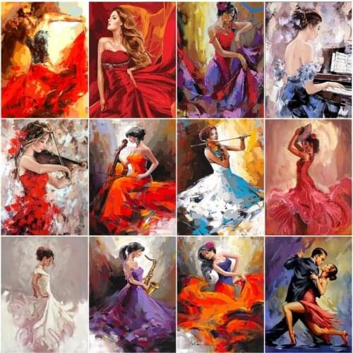 GATYZTORY DIY Pictures By Number Dance Woman For Adult Drawing On Canvas Red Skirt Girl Handpainted Paintings Art Gift Home Deco