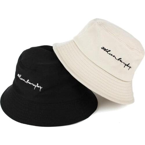 Summer Fisherman Cap Letter Embroidery Cotton Bucket Unisex Shading Panama Sun Hat Outdoor Fishing Travel Hiking Sport Caps