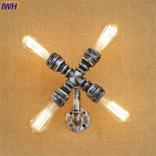 IWHD American Loft Style Metal Water Pipe Lamp Edison Wall Sconce Industrial Vintage Wall Light Fixtures Indoor Lighting