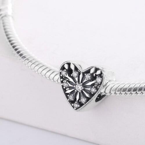 Fashion 925 Sterling Silver CZ Charm Snowflake Heart Beads Pendant Charm Bracelet Fit Original DIY Jewelry Making For Pandora