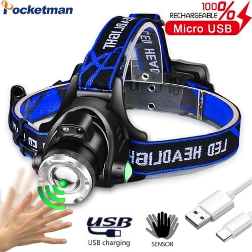 Powerful LED Headlight V6/L2/T6 IR Sensor Motion Sensor Led Headlamp Rechargable Headlight bright Flashlight for camping fishing