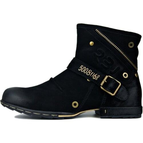 Mens Shoes Boots Genuine Suede Cow Leather High Top Autumn/Winter Ankle Boots Motercycle Leather Brand Shoes Big Size