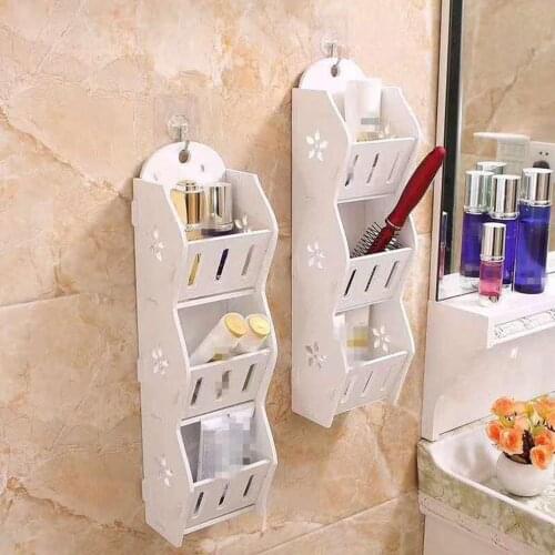 Assembly Bathroom Wall Storage Rack Simple Home Hanging Shelf DIY Wood Shower Shelf Wall Mounted Skin Care Products Organizer
