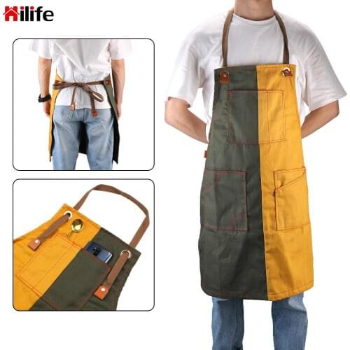 New Fashion Unisex Work Apron Denim For Men Woman Apron Bib Adjustable Cooking Kitchen Aprons With Tool Pockets