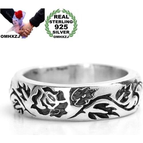 OMHXZJ Wholesale RR1181 European Fashion Hot Fine Woman Man Party Birthday Wedding Gift Vintage Rose 925 Sterling Silver Ring