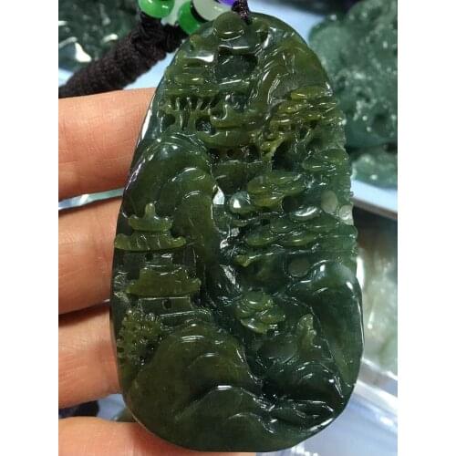 Natural 7A Myanmar jade Handcarved landscape jade green jade pendant jade necklace women men pendants jewelry jade necklaces