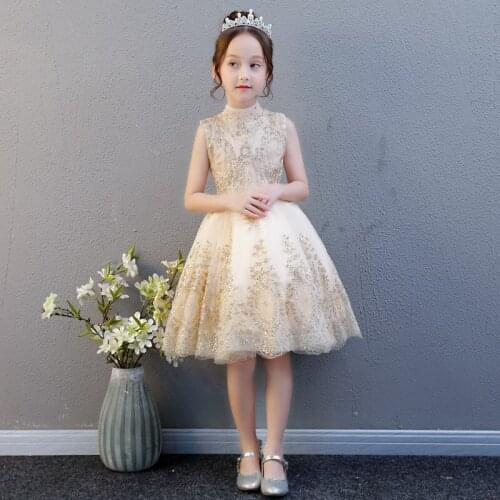 3-11year old girls princess dress champagne knee-length puffy dresses sequin applique communion dress girl pageant dress