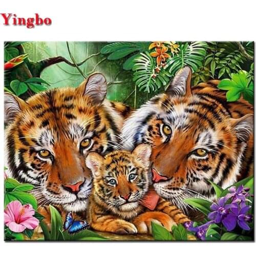 Full Square/round Diamond Painting Tiger family landscape Diamond Embroidery animal 5D DIY Diamond Mosaic Rhinestone decoration