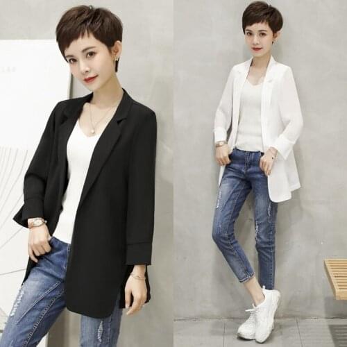 Simple Female Small Suit Jacket Fashion Chiffon Top 2021 Summer Sunscreen Thin Shirt Coat Korean Loose Large Size Blusa zh1568