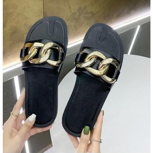 Women Slippers Summer Metal Sandals Female Shoes Woman Flat With Fashion 2021 Outdoor Shoes For Sandals Ladies Slippers
