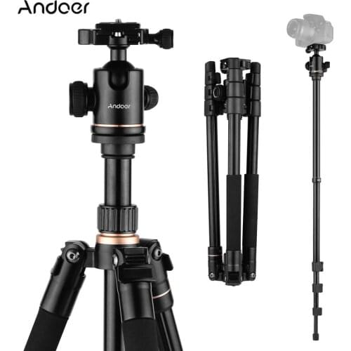 Andoer 164cm/64.57in Photography Tripod Monopod Stand Aluminium Alloy 360° Rotatable Ball Head 8kg Load Capacity with Carry Bag