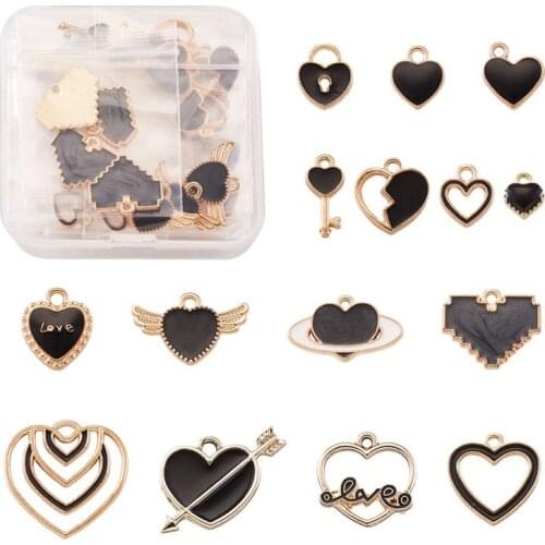 Alloy Enamel Charms Pendants Sets Heart Key Lock Arrow for Jewelry Making DIY Bracelet Necklace Craft Supplies