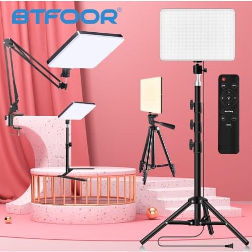 LED 2700k-5700k Video Fill Lamp Light Panel Photography Lighting With Tripod Stand Long Arm EU Plug For Live Stream Photo Studio