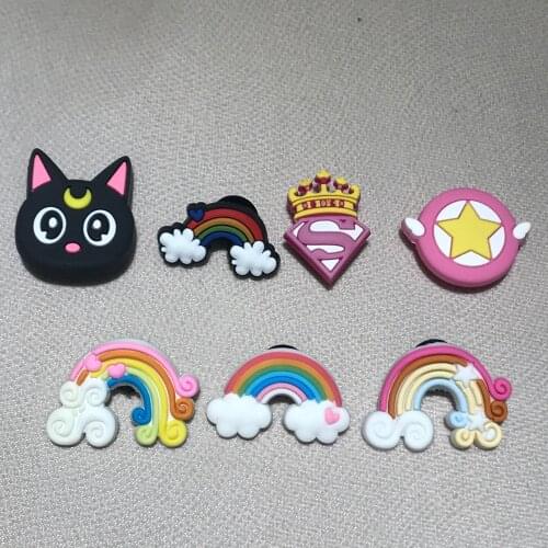 7pcs Cartoon Animal Cat Cloud Rainbow Shoes Buckle Shoe Accessories Decoration Diy Shoes Backpack Wristband Kids Gift