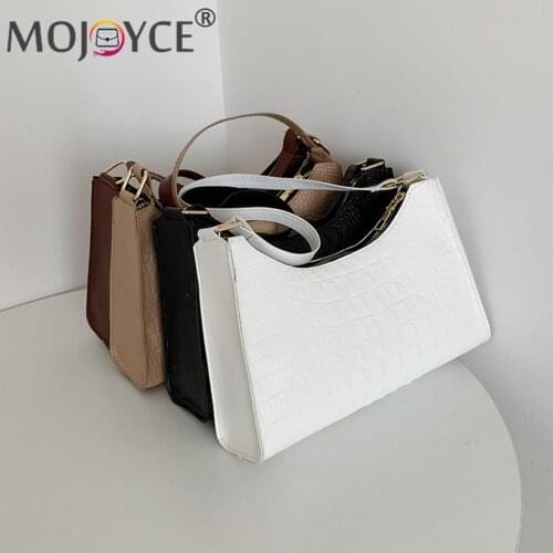 Temperament Ladies Underarm Handbag Elegant PU Leather Solid Color Versatile Alligator Pattern Shoulder Purse Handbags