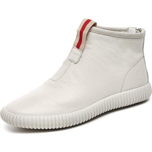 2021 New Vintage Style Genuine Leather Women Boots Flat Booties Soft Cowhide Womens Shoes Front Zip Ankle Boots