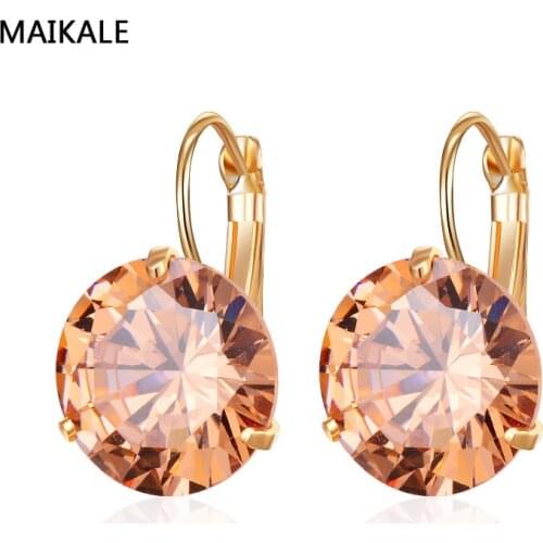 MAIKALE 14MM Korean Earrings Simple AAA Cubic Zirconia Fashion Jewelry Copper Plated Gold Temperament Stud Earring For Women