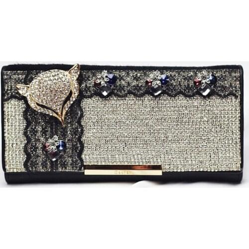 Women Wallet Crystal Fox Handbag Clutch Bags Luxury Flower Evening Bags Horse Hair Wedding Purse Leather Card Holder Ladies Bags