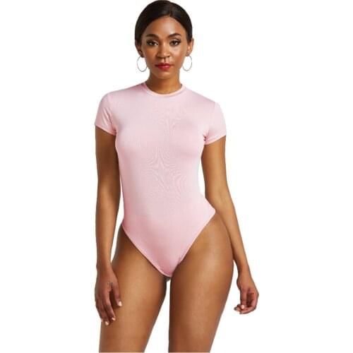 Sexy Club Outfits Bodycon Bodysuit for Women 2020 Y2k Short Sleeve O Neck Spandex Stretch Open Stitch Pink Bodysuit Plus Size