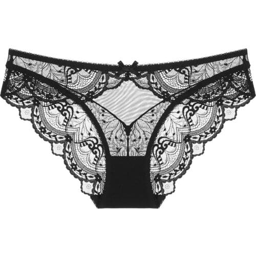 Women Sexy Lace Lingerie Female Underwear Breathable Transparent Bottoms Briefs Ultra-Thin French Romantic Briefs Comfortable