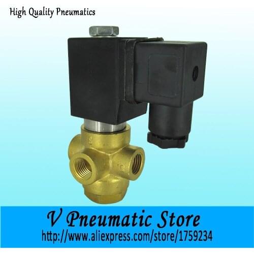 1/4 inch medium pressure brass material universal 3 way solenoid valve for air water