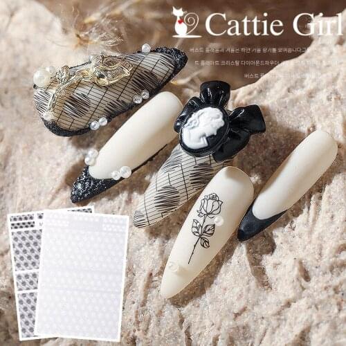 1sheet Lace Polka Dot Nail Art 3D Stickers 3D Nail Art Stickers Black Nail Stickers Decals Adhesive Sticker Tattoo Slides