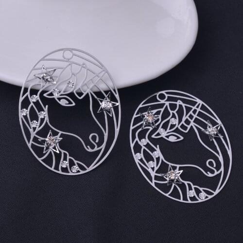 10pcs 40mm*50mm Rhodium Plated unicorn Connectors Charms High-Quality Filigree Pendant