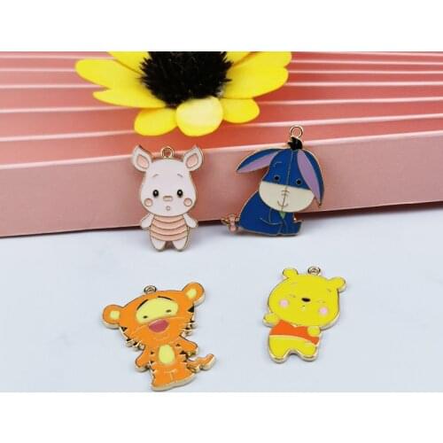 10pcs/lot Cartoon Animals Enamel Charms Cute Pig Tiger Bear Donkey Metal Pendants Handmade Finding For DIY Jewelry Accessories