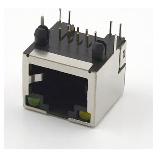 100pcs RJ45 8Pin Connector Network Socket With Light RJ45 Cable Adapter Jack Short Body Bending Feet All-inclusive 8P8C