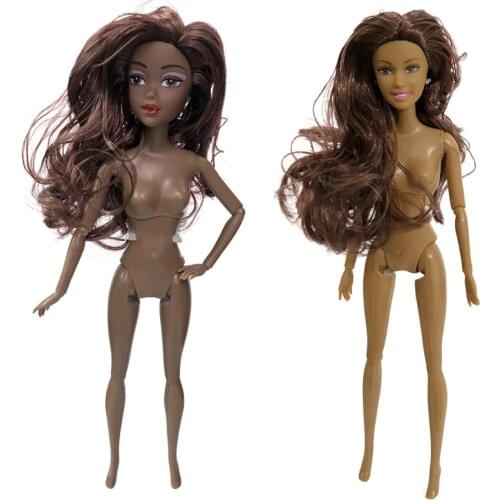 2pcs Plastic 11 Joint Black Nude Doll Body 29cm African Doll with Brown Curly Head for 1/6 doll DIY Toy Doll Accessories Gift