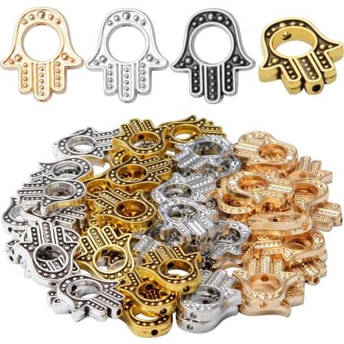 60pcs Hamsa Hand Beads Frame Tibetan Alloy Hand of Miriam Metal Frame Beads Charms for Jewelry Making DIY Necklace,4 colors