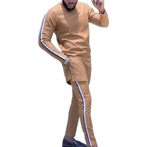 African Fashion Patchwork Mens Shirts+Solid Trousers Nigerian Style Cotton Pant Sets Custom Wedding Party Outfit