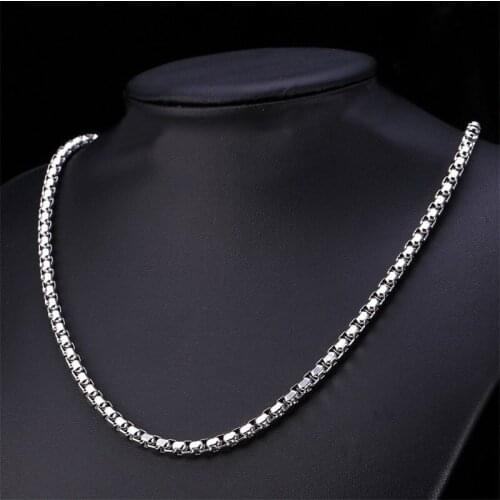 BC HipHop Box Link Chain For Men Wholesale Long/Choker 3MM Stainless Steel Color Necklace Kpop Jewelry Bangle