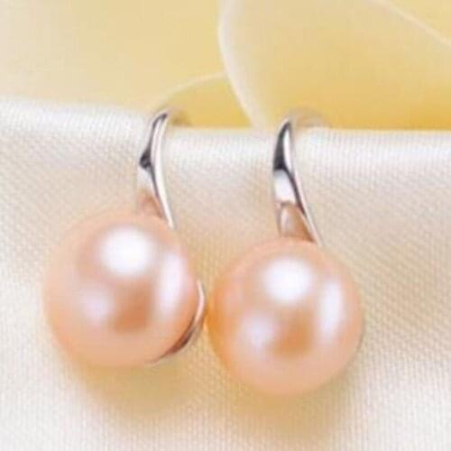 Free shipping >>>>noble jewelry natural 9-10mm south sea flat gold pink pearl earring 925s
