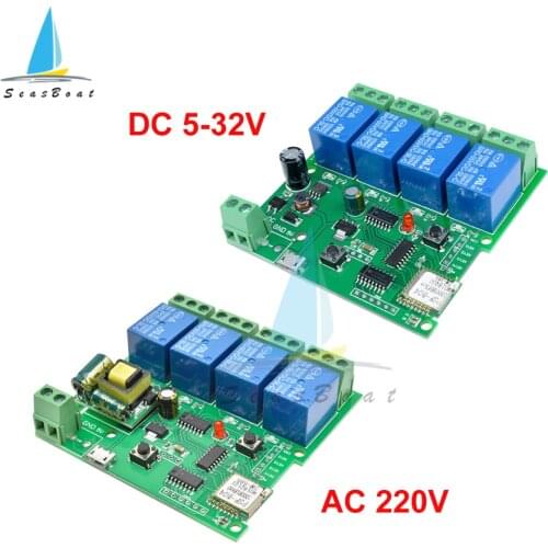 4CH DC 5-32V AC 220V eWeLink Smart Remote Control Wifi Wireless Switch Module Inching Self-locking RF Receive 10A Relays