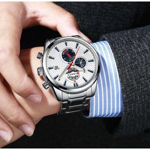 CURREN Fashion Causal Sports Watches Mens Luxury Quartz Watch Stainless Steel Chronograph and Date Luminous hands Wristwatch