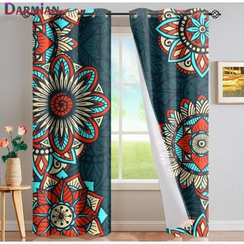 DARMIAN Vintage Mandala Flower Pattern Window Curtain for Bedroom Home Decor Blackout Curtains Thermal Insulated Grommet Drapes