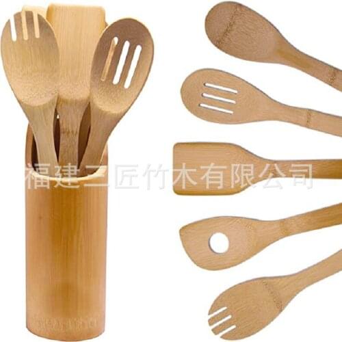 Wooden cooking spoon 6 piece set Bamboo shovel spoon cutlery set kitchen accessories cooking