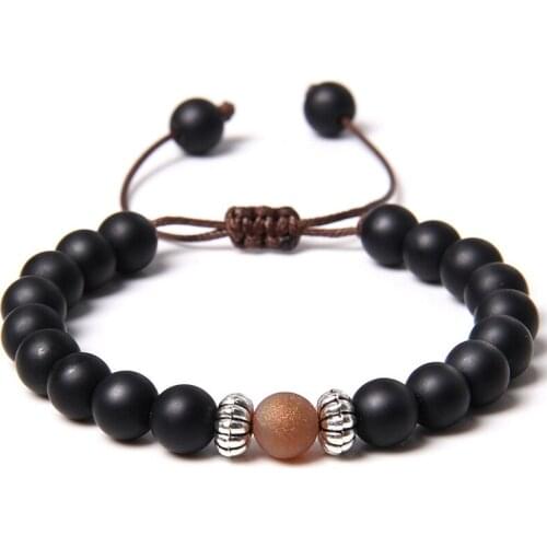 Electroplating Colorful Stone Bracelet Black Beads Adjustable Rope Length Woven Rope Bracelets Women Men Exquisite Jewelry Gifts