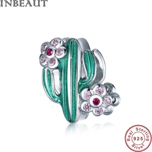 INBEAUT New arrival Green Enamel Cactus 925 Sterling Silver Beads Charm fit Original Brand Silver Bracelet Luxury DIY Jewelry