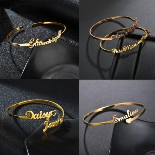 Customized Name Bracelet Personalized Custom Charm Gold Silver Color Bangles for Women Stainless Steel Chrismas Jewelry Gift