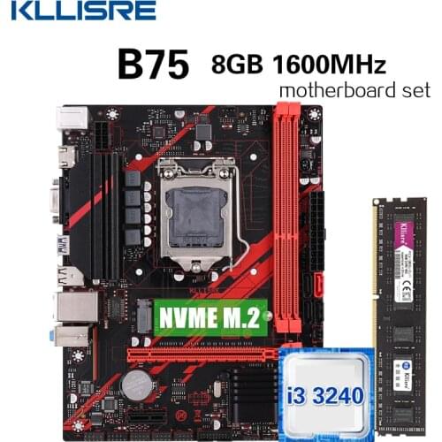 Kllisre B75 motherboard set with Core i3 3240 8GB 1600MHz DDR3 Desktop Memory NVME M.2 USB3.0 SATA3