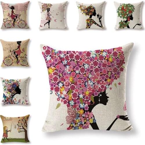 Beauty Cushion Cover Flower girl Decorative Pillow Case Sofa Throw Pillowcase Car Seat Accessories Home Decor Mom Gifts 45x45cm