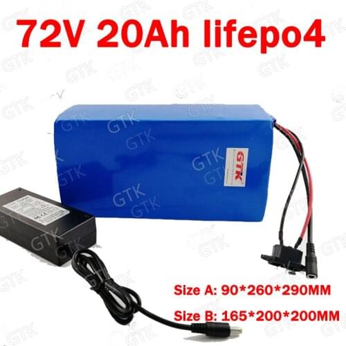 GTK lithium 72v 20Ah lifepo4 battery deep cycle with BMS for 1500w 2000w bike scooter Tricycle motorcycle +3A charger