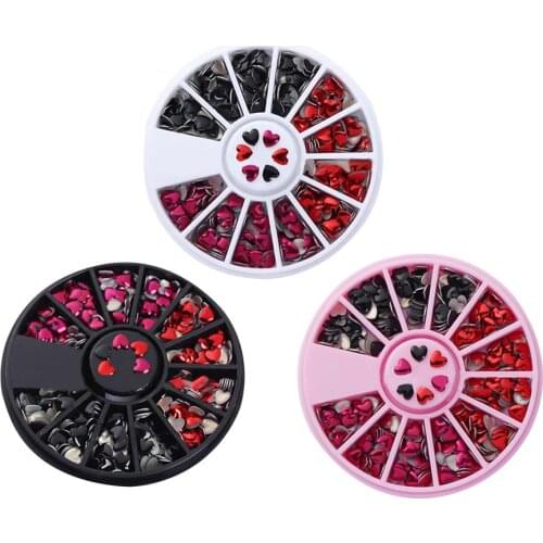 Love Heart Shaped Metal Rivet DIY Nail Art Tips Mixed Color Stickers 1 Wheel Box