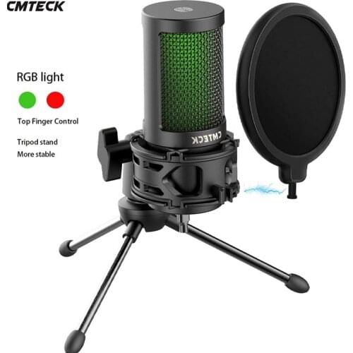 USB Microphone, CMTECK Condenser Gaming Desktop Mic for PC Laptop, with Mute Button, Anti-Vibration Shock Mount, Pop Filter