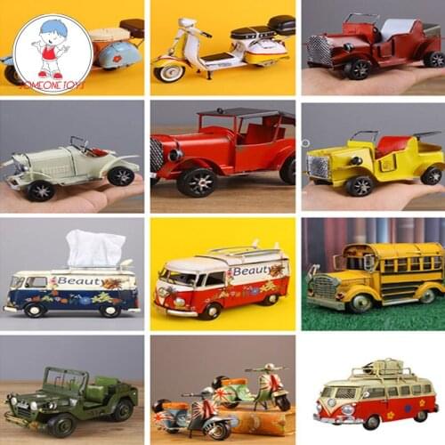 Mini Retro Bus Motorbike Truck model Handmade Metal Motorcycle Model Toys Collection kids birthday Gift Toy car ship model