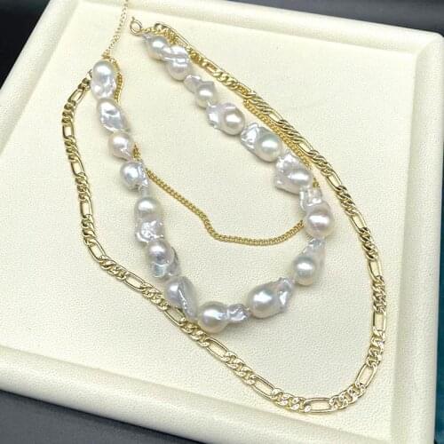 Natural Freshwater Pearl Baroque Pearl Necklace Three-layer Necklace Personality Wild Retro Multi-layer Necklace